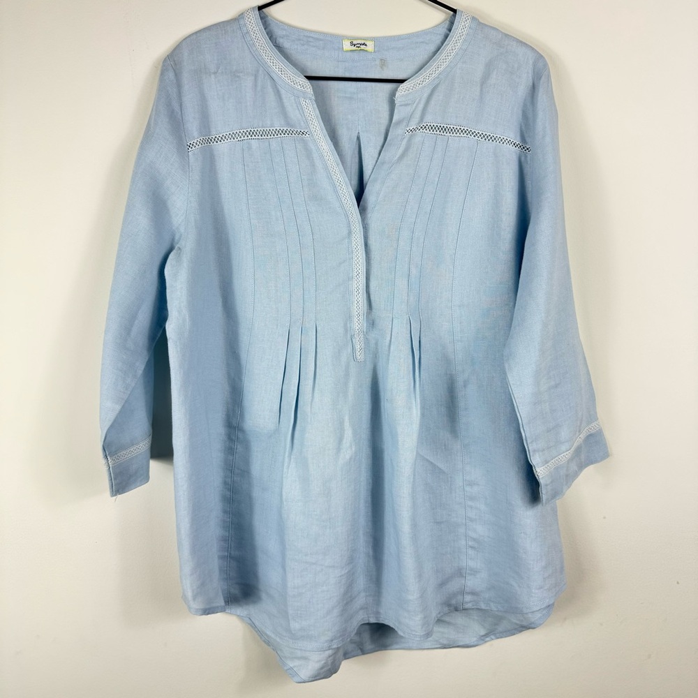 Symple NYC 100% Linen Light Blue Women's Tunic Top